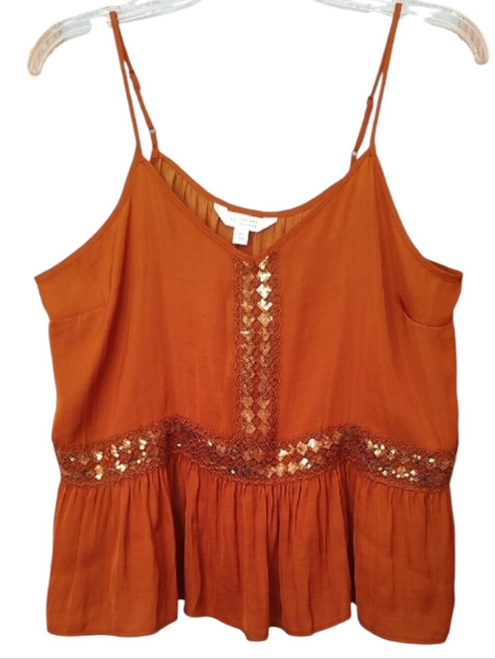 New LC Lauren Conrad Rust Orange Sequin-Trim Camisole Top Sz Medium